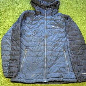 Columbia‎ Omni Heat Puffer Jacket Men Medium Blue Thermal Zip Winter